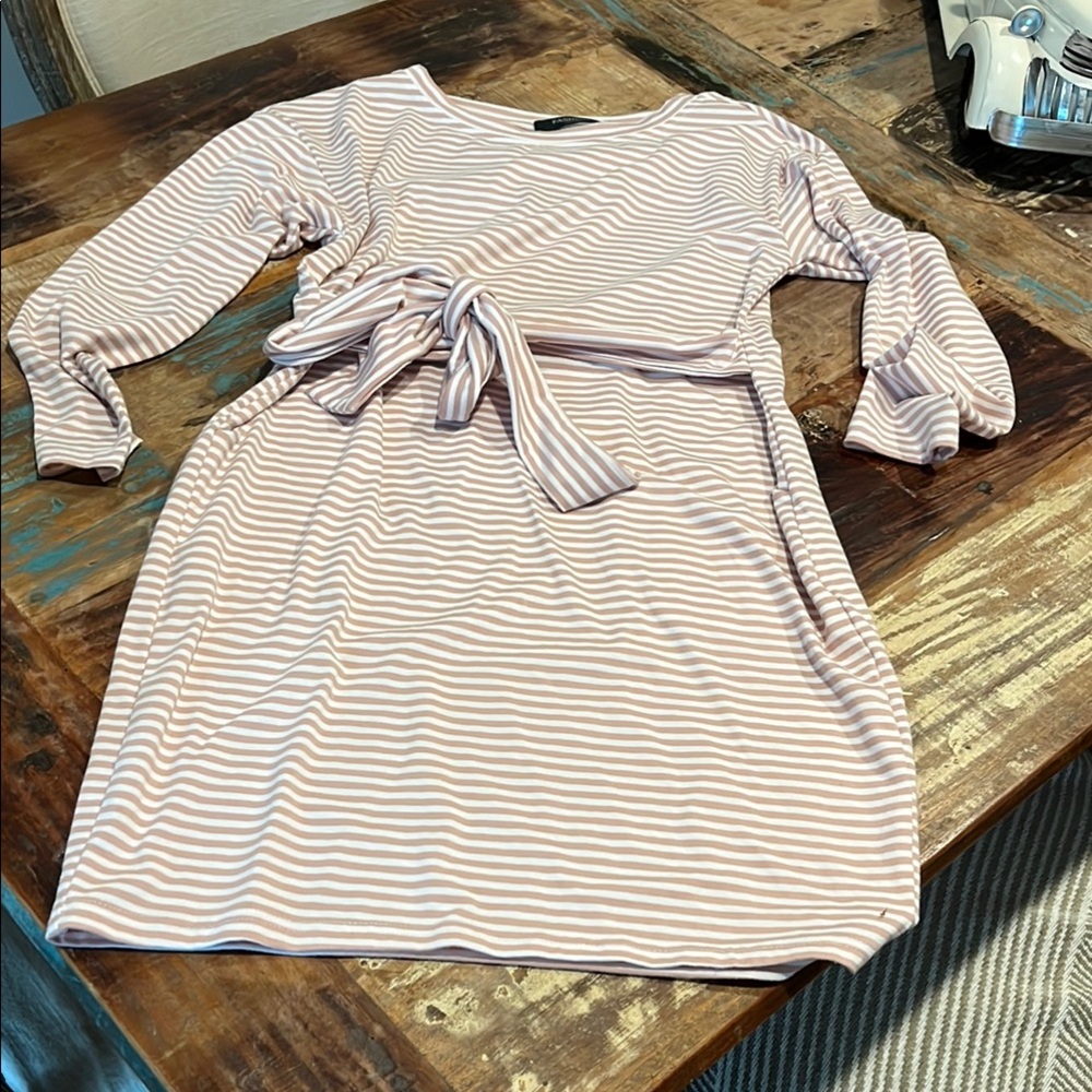 Fashion Nova Beige and White Striped Dress
